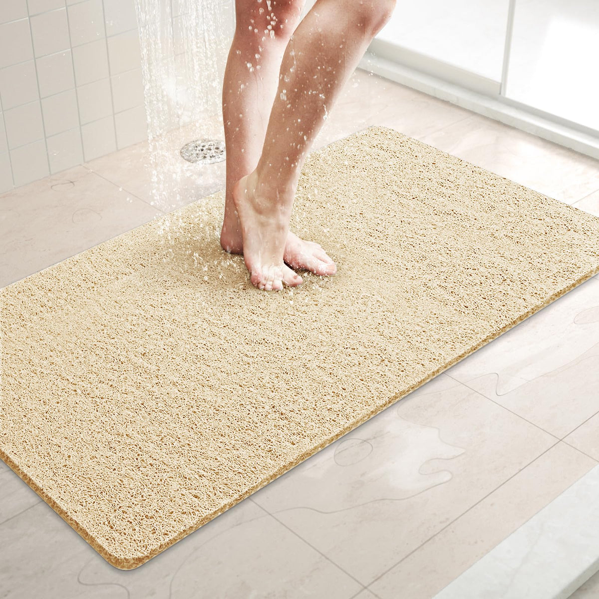 LuxStep Shower Mat Bathtub Mat,24x16 inch, Non-Slip Bath Mat with Drain, Quick Drying PVC Loofah Bathmat for Tub,Shower,Bathroom (Phthalate Free,Grey)