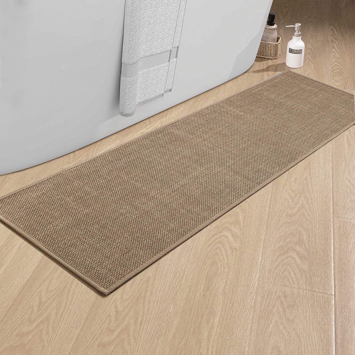 chakme Bathroom Rugs Mat 24x17, Ultra Thin Non Slip Bath Mat Small Quick Dry Absorbent Bath Mat for Bathroom Floor, (Dark Beige, 24"x17")