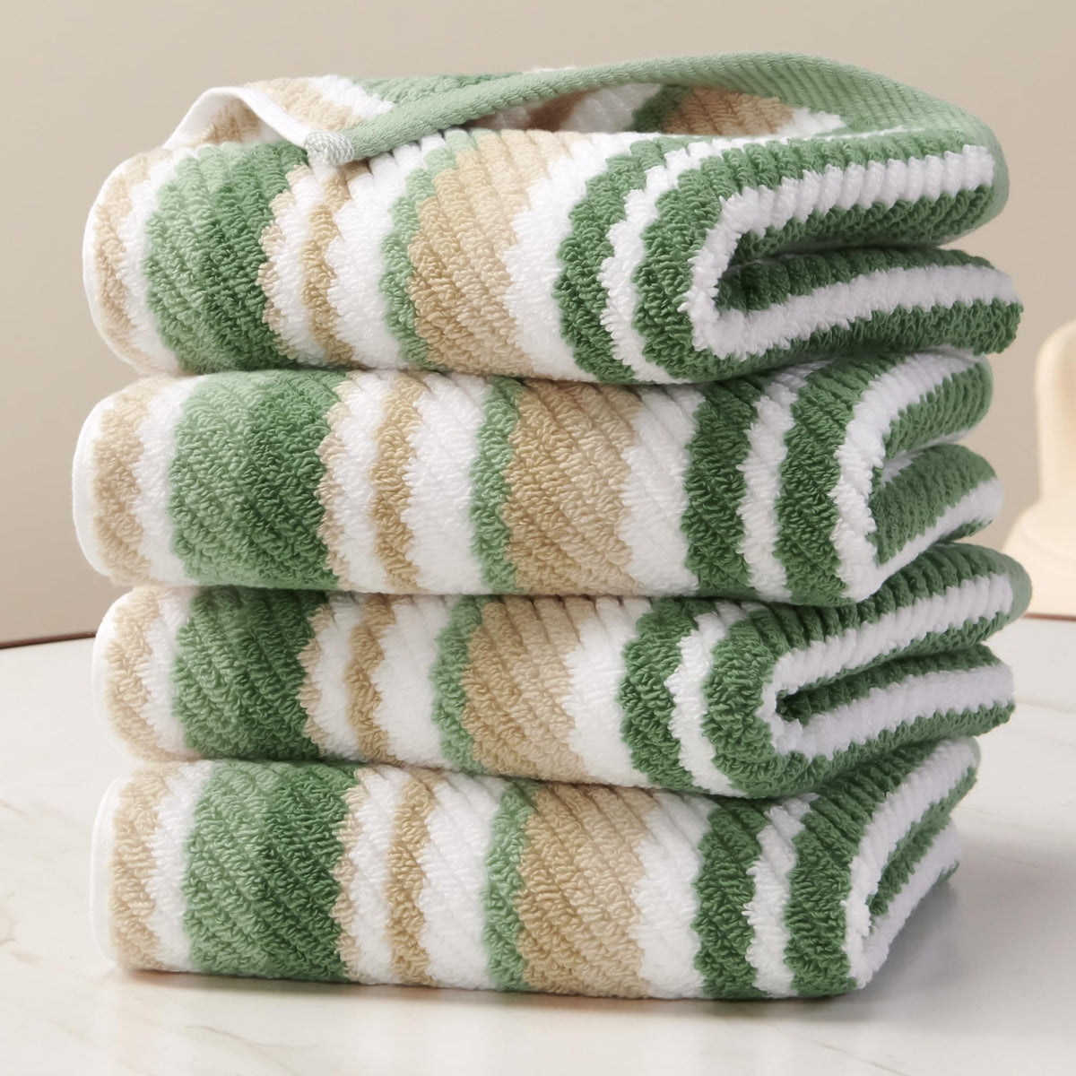 VOOVA & MOVAS Yellow Bathroom Towels 3 Pack, 100% Cotton, Gray Striped