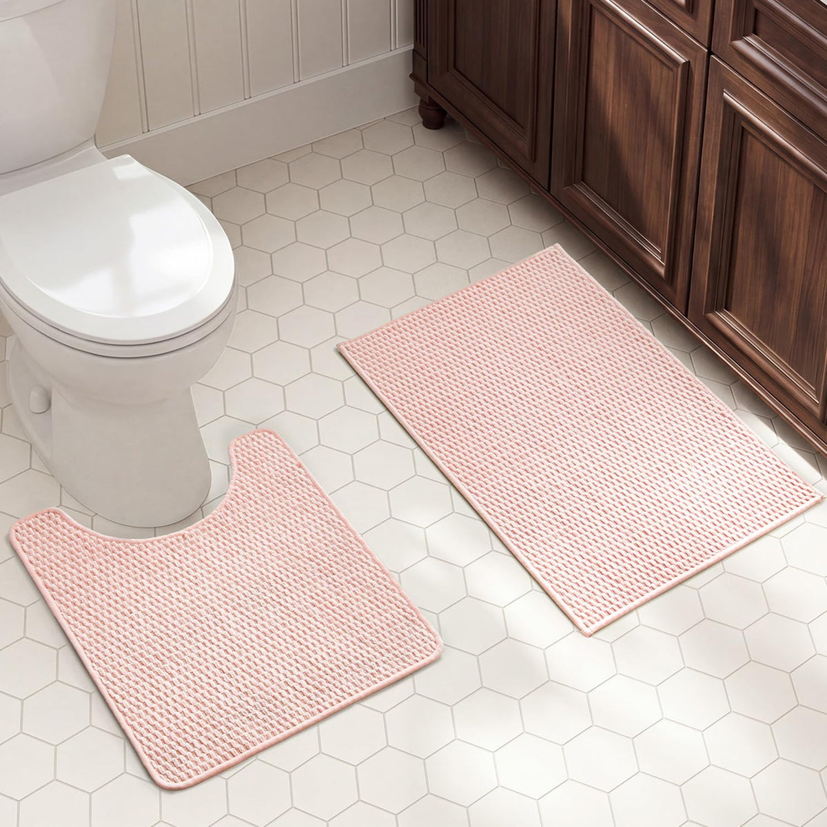 TYUU Bath Mat Set 2 Piece, Thin Bathroom Rugs Non Slip Washable Quick Dry