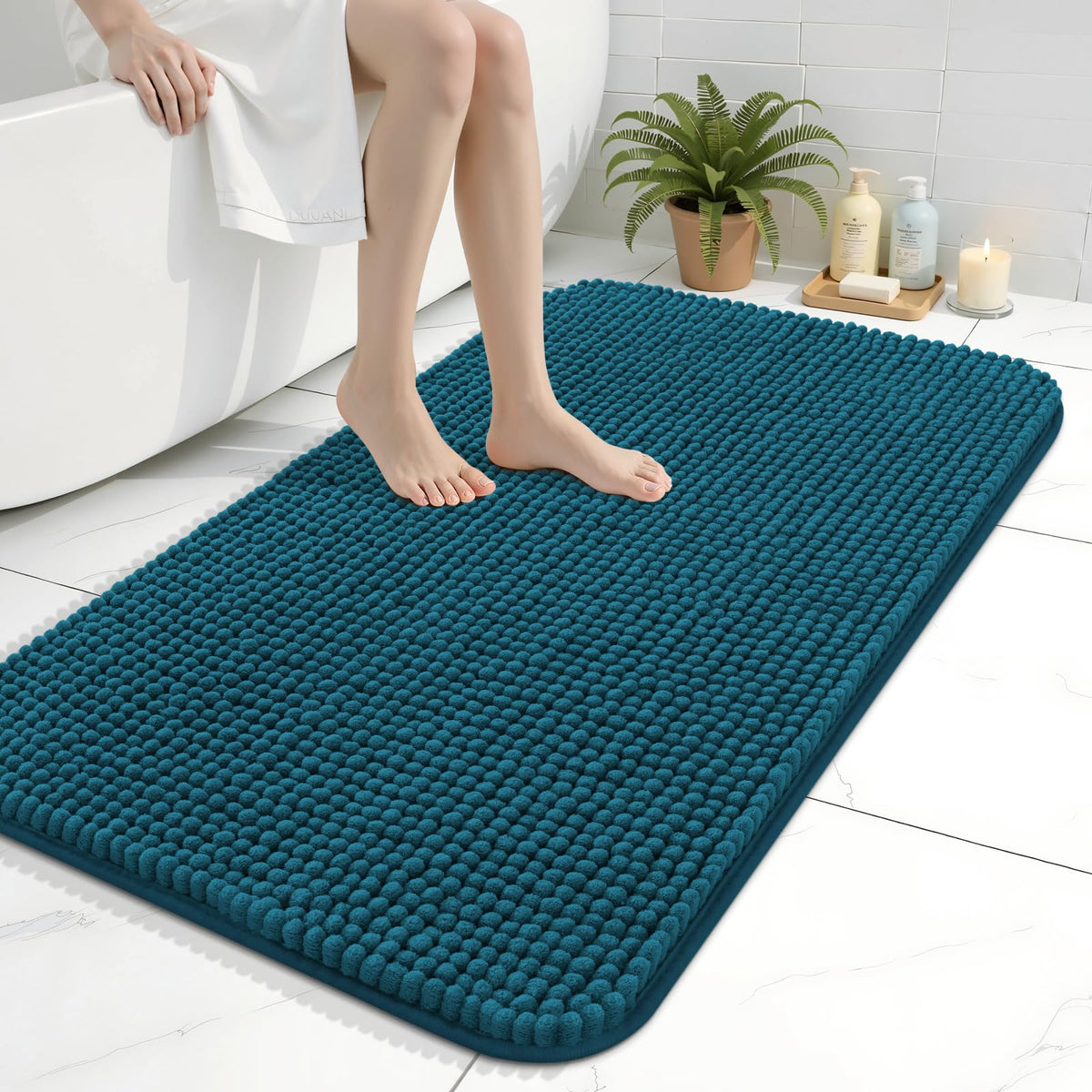 Arotive Chenille Bathroom Rugs 30x20, Soft Absorbent Bath Mat, Grey