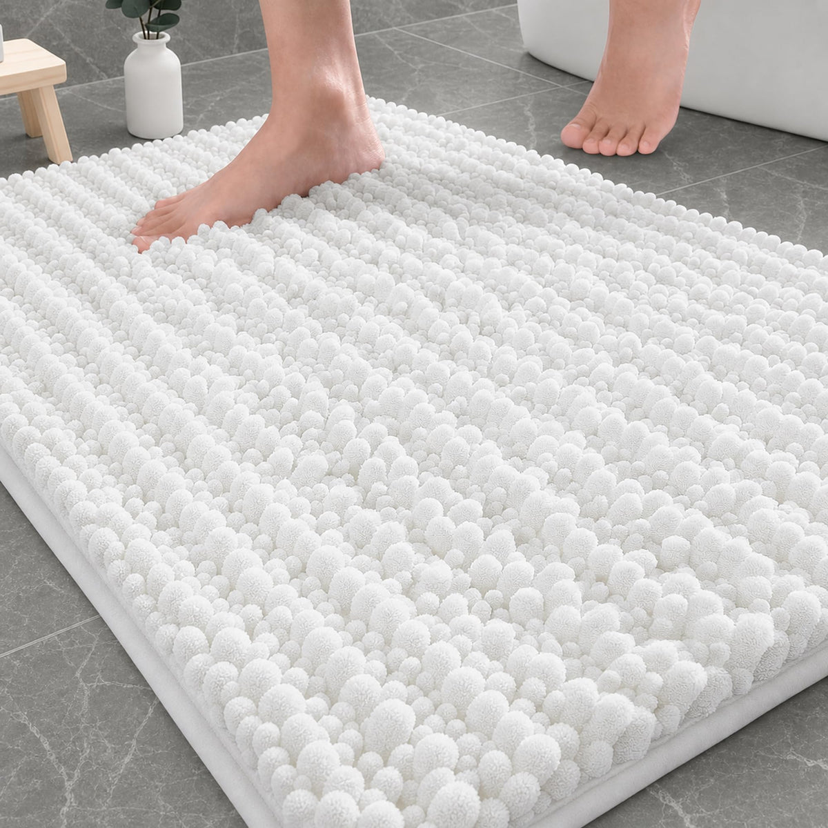 ILANGO Bathroom Rugs Dark Grey 32x20,Extra Soft Absorbent Chenille Bath Rugs,Thick Non-Slip Shaggy Bath Mat,Machine Washable Quick Dry Bath Mats for Bathroom Floor, Tub, Shower Accessories