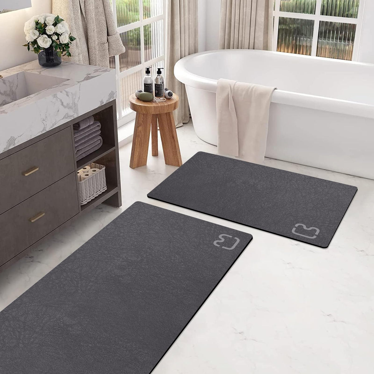 Diatomaceous Earth Bath Mat Stone Bath Mats for Bathroom,15.7"x23.6",Grey