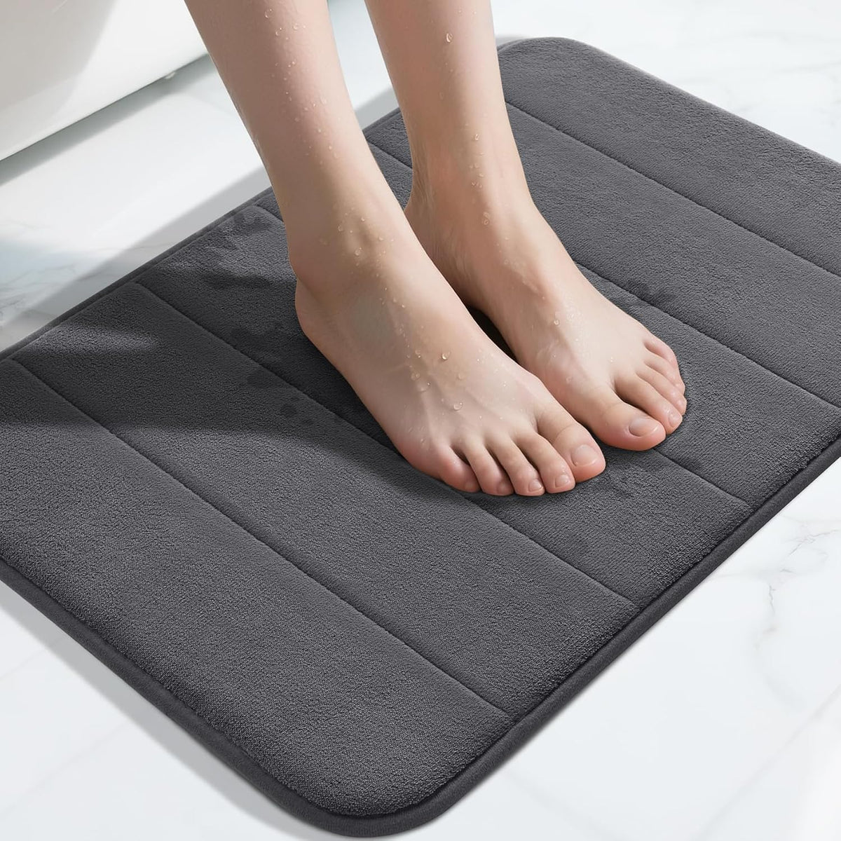 Yimobra Memory Foam Bath Mat, Super Soft Absorbent Bathroom Rug Non Slip, Quick Dry, Machine Washable Floor Carpet for Tub Shower, Home Decor Accessories, 24x17, Grey