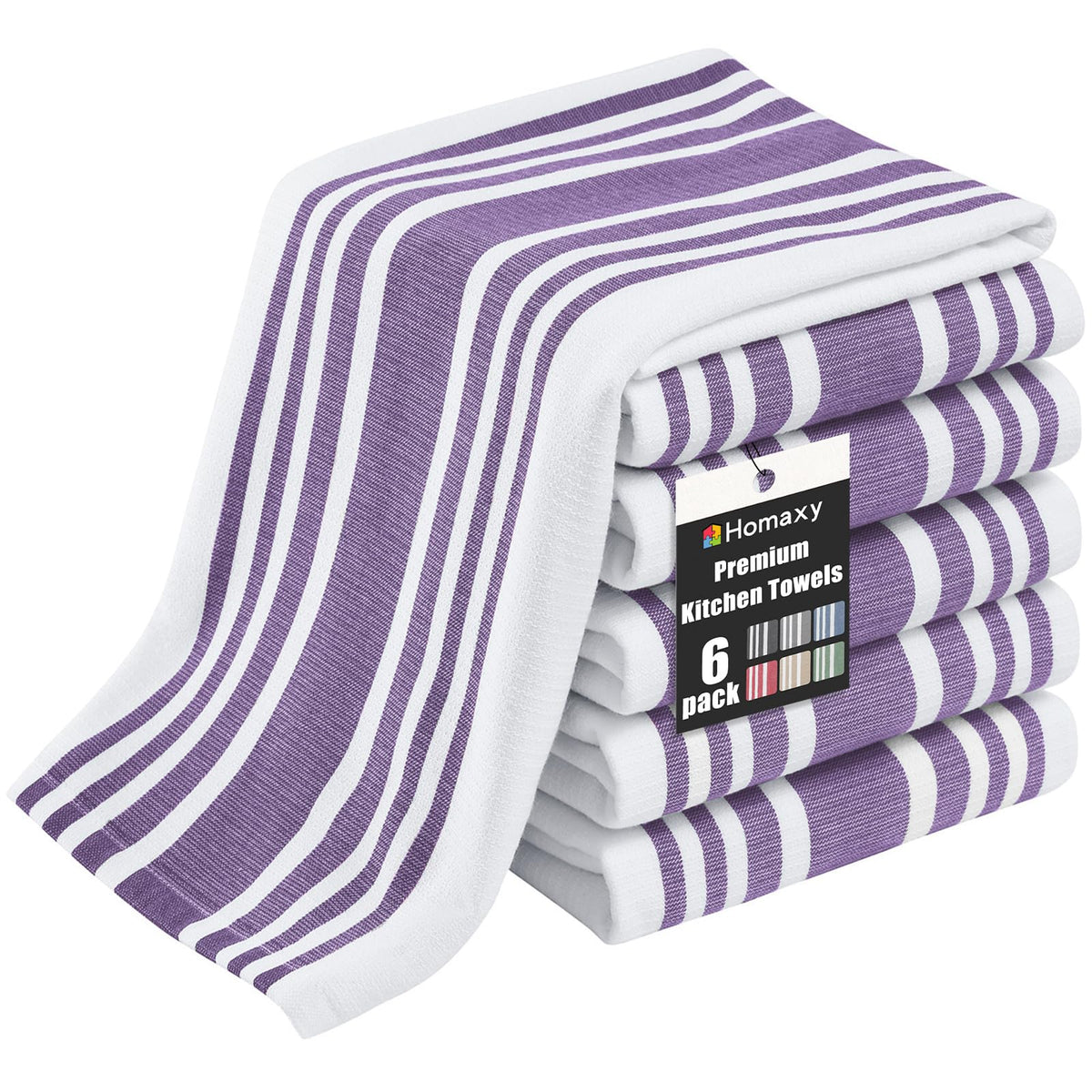 Homaxy 380 GSM Cotton Premium Kitchen Towels 6 Pack, 18"x 28", Khaki
