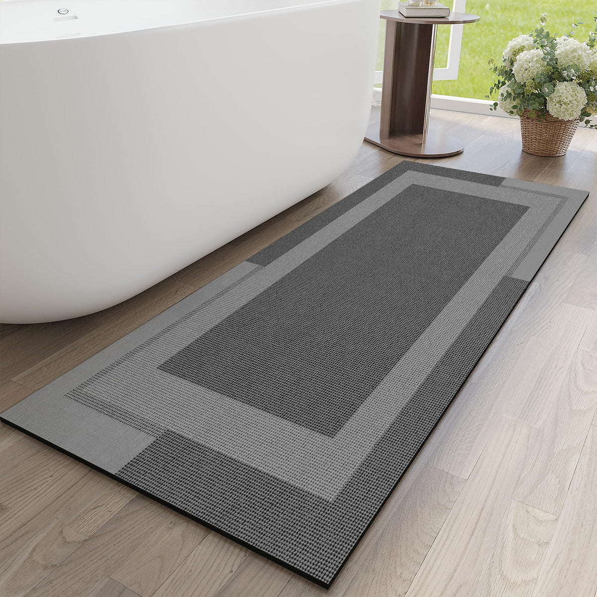 YDKGL Non Slip Bath Mat Thin Bathroom Rugs Fit Under Door Dark Grey 16"x24"