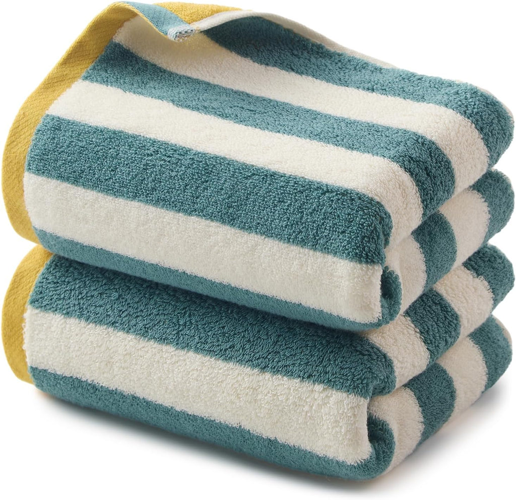 REDKISS Striped Hand Towels for Bathroom, Kitchen Decor, Guest Use, Kids & Adults, 100% Cotton, 12” x 28”, 2 Pack, Green