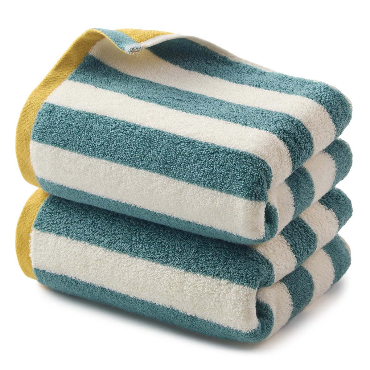 REDKISS Striped Hand Towels for Bathroom, Kitchen Decor, Guest Use, Kids & Adults, 100% Cotton, 12” x 28”, 2 Pack, Green