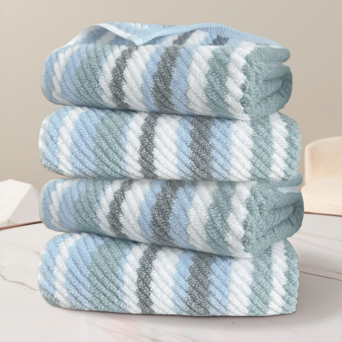 VOOVA & MOVAS Yellow Bathroom Towels 3 Pack, 100% Cotton, Gray Striped