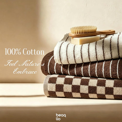 100% Cotton Striped Hand Towels Set, 3pcs Towels for Bathroom Brown