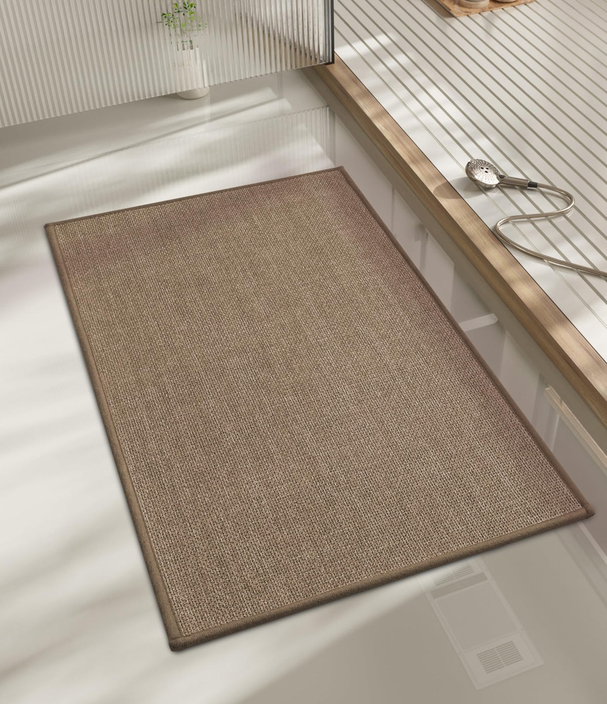chakme Bathroom Rugs Mat 24x17, Ultra Thin Non Slip Bath Mat Small Quick Dry Absorbent Bath Mat for Bathroom Floor, (Dark Beige, 24"x17")