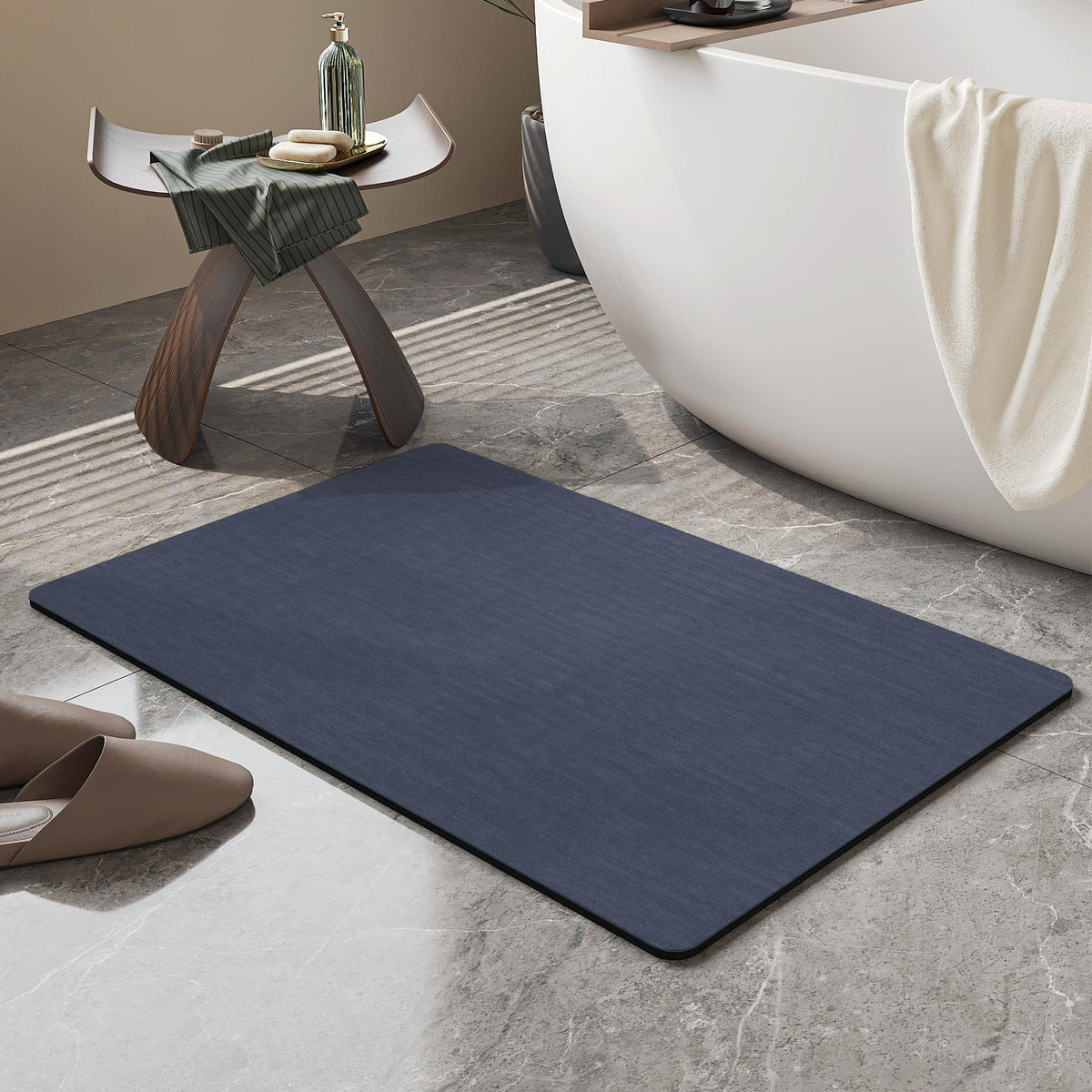 Mecko Bath Mat 16"x24",Ultra Thin Bathroom Rug fit Under Door Light Grey