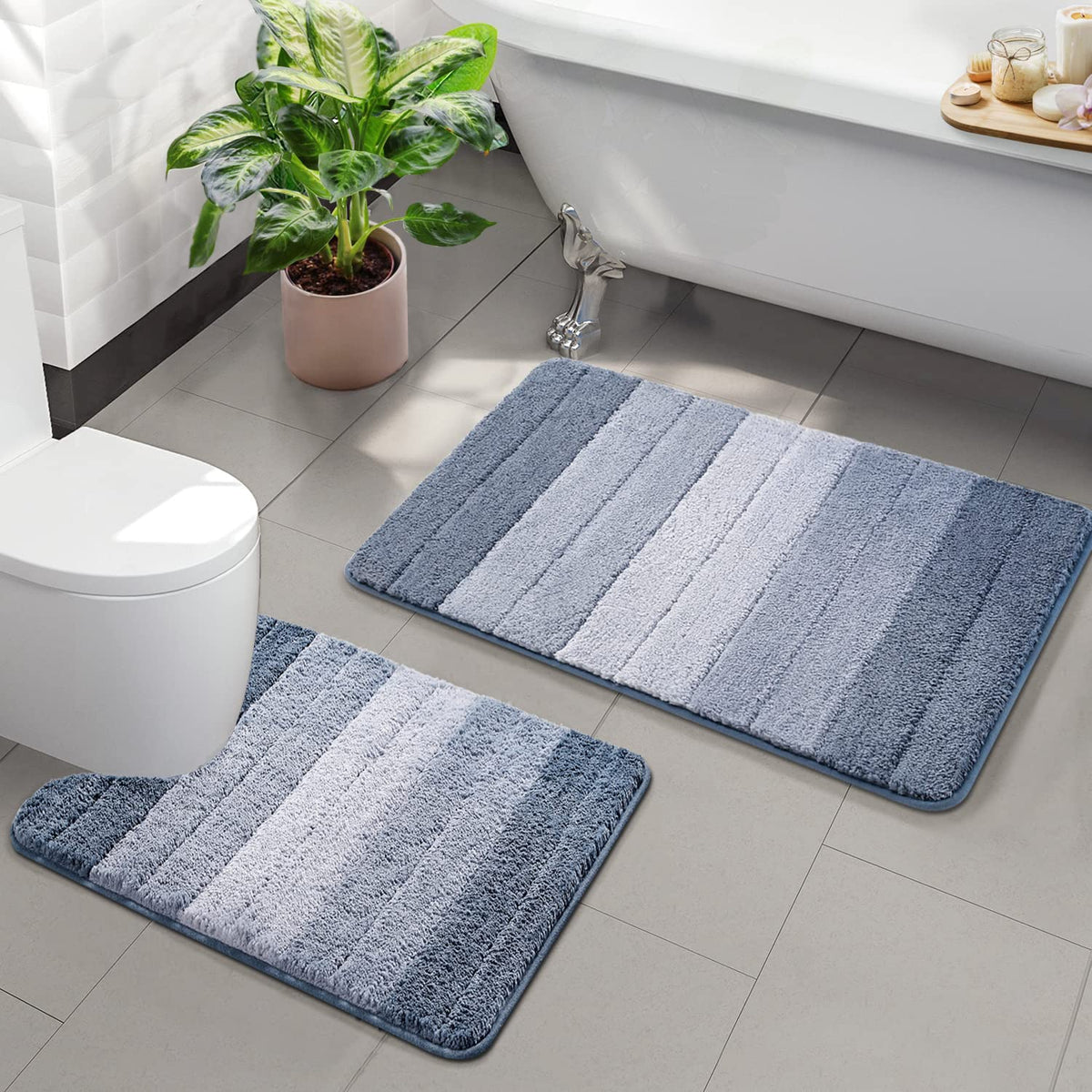 Kmson Ombre Bath Mat for Bathroom, Non Slip Ultra Soft and Thick Water Absorbent Bath Carpet, Machine Washable & Quick Dry Bathroom Rug, for Bedroom Door Living Room Green 17" x 24"