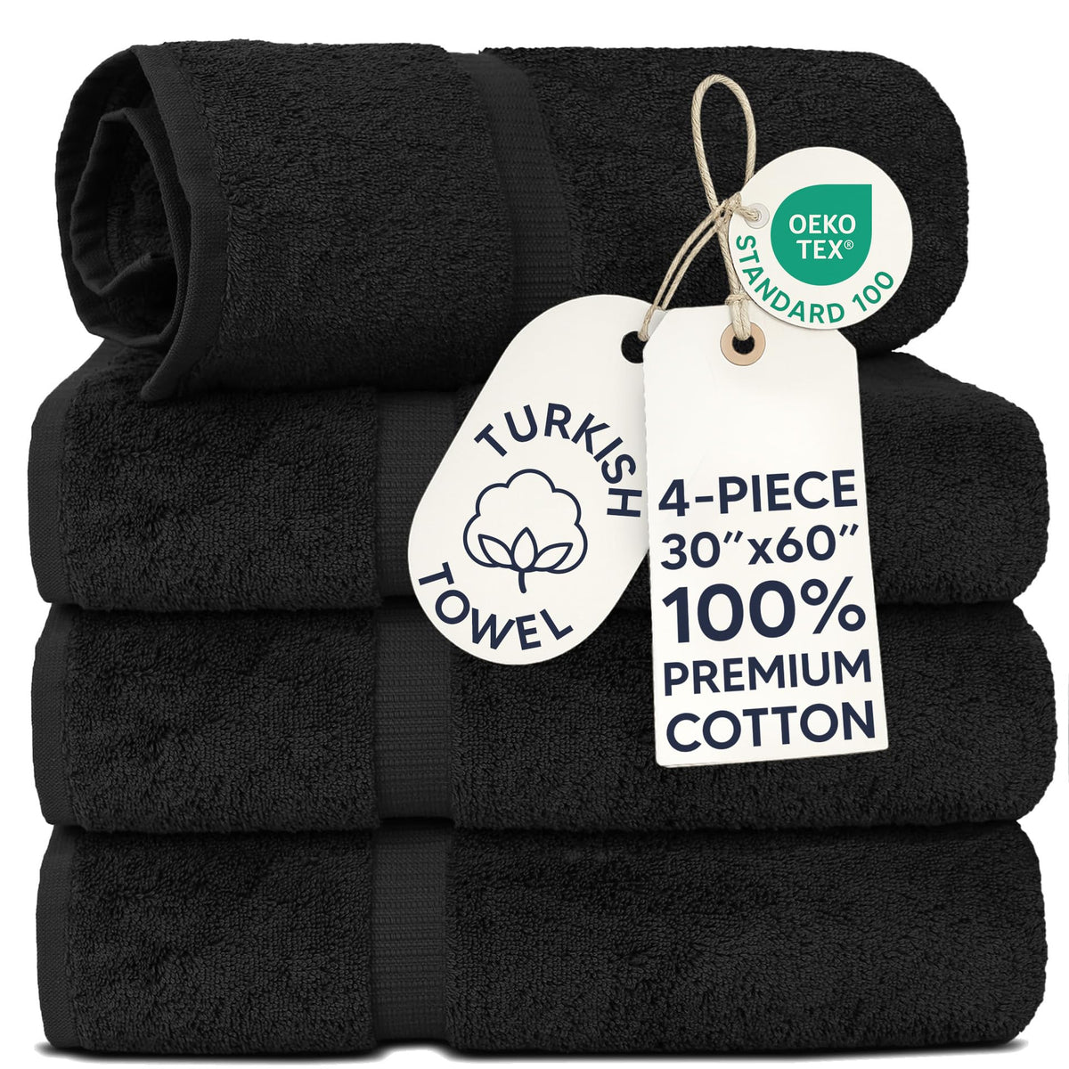 Chakir Turkish Linens 100% Cotton 4-Pack Bath Towels 27x54, Gray