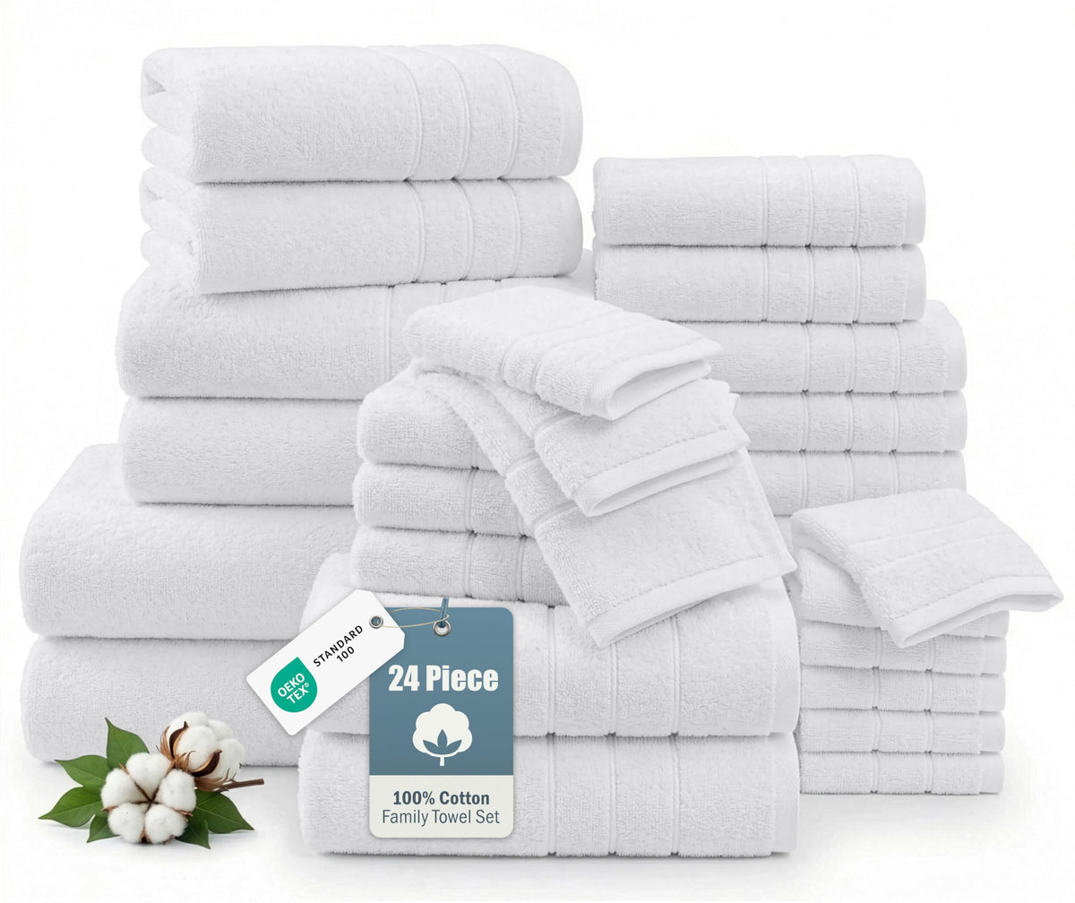 Casa Platino Large Bath Towel Set Absorbent Quick Dry 100% Cotton - White