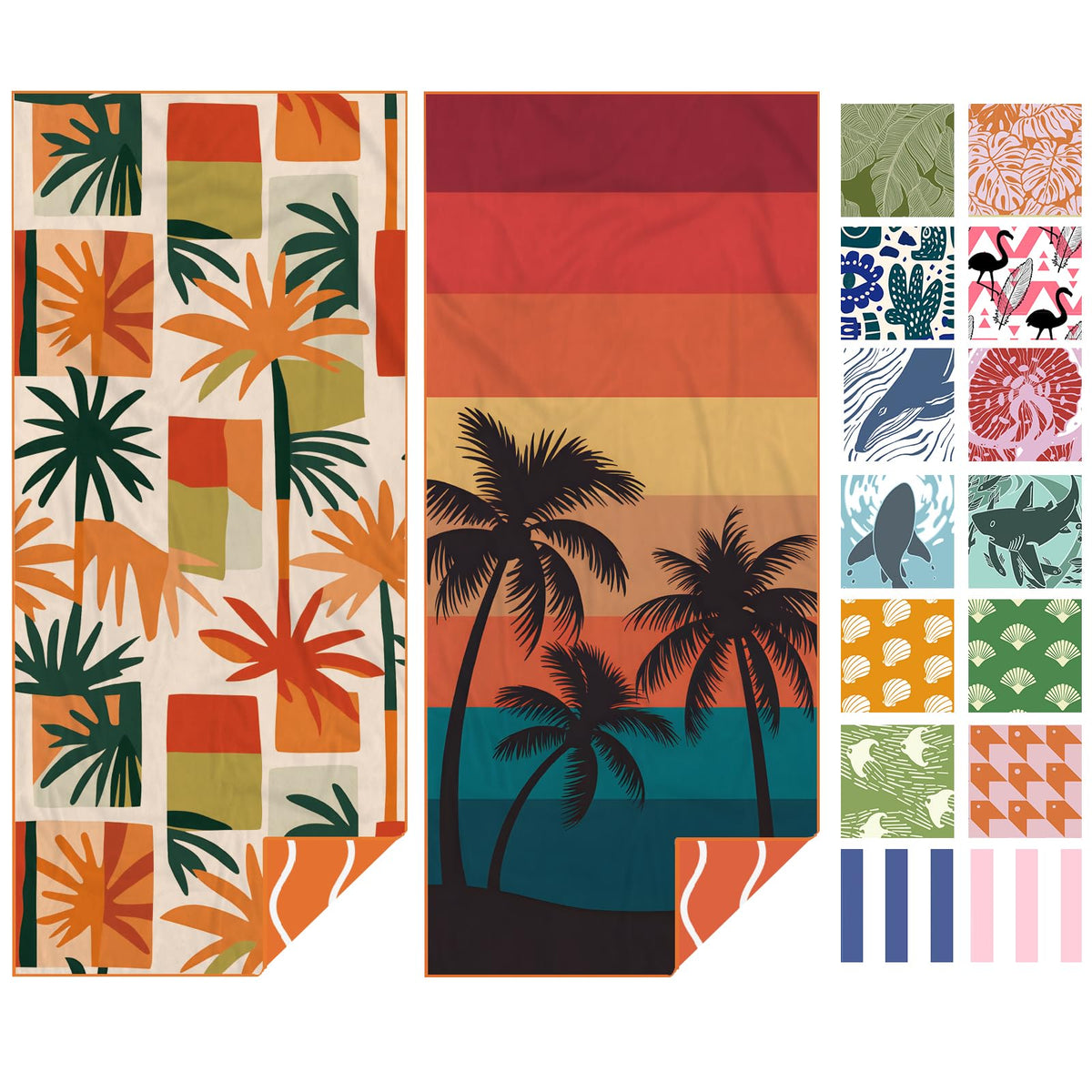 Eunzel 2 Pack Microfiber Beach Towel, Quick Dry Travel Towel Large Sand Free Towel for Beach, Camping, Swim Pool, Gym, Sports& Yoga 71"x32", Palm