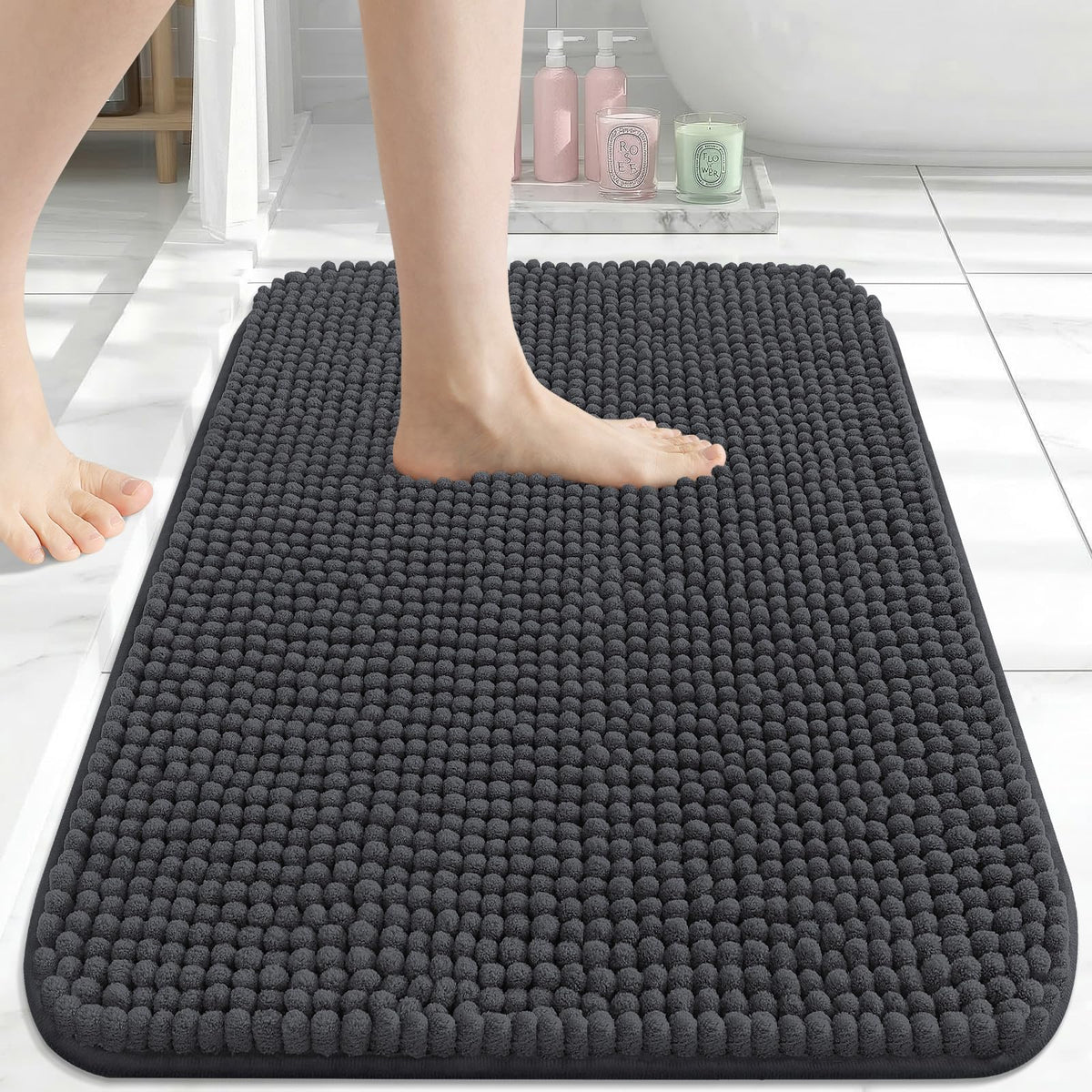 Arotive Chenille Bathroom Rugs 30x20, Soft Absorbent Bath Mat, Grey