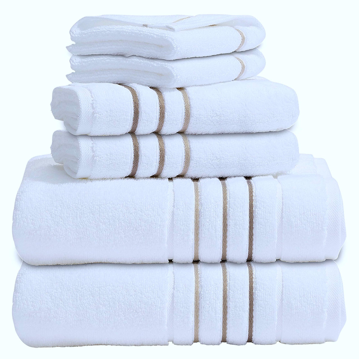 Bath Towels Set for Bathroom – Luxury 6-Piece Cotton Towels, Soft Absorbent & Quick Dry, 600 GSM Bath Towels for Bathroom, Hotel Spa Quality (White/Taupe, 6- Bath Towel Set)