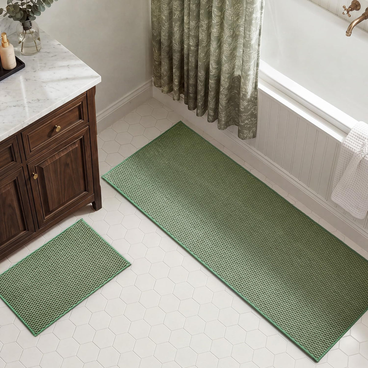 TYUU Bath Mat Set 2 Piece, Thin Bathroom Rugs Non Slip Washable Quick Dry