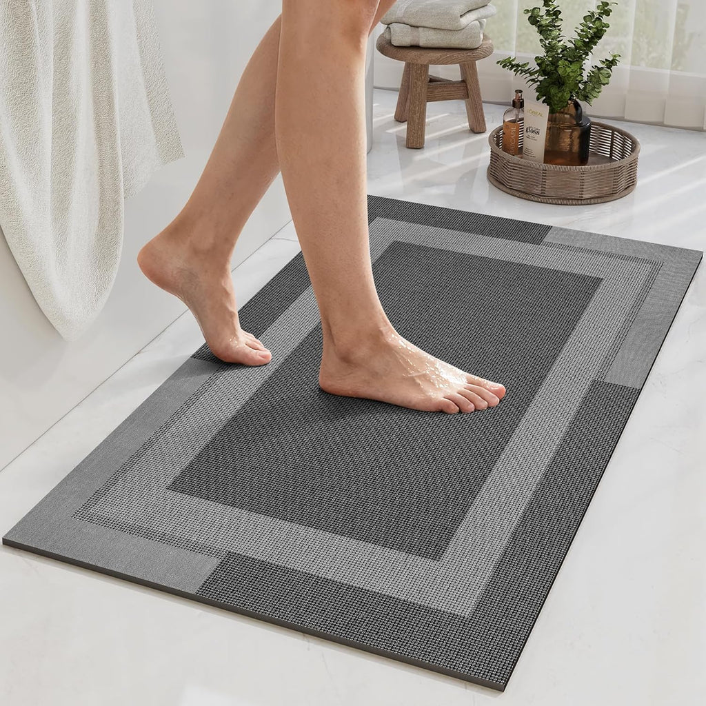 YDKGL Non Slip Bath Mat Thin Bathroom Rugs Fit Under Door Dark Grey 16"x24"