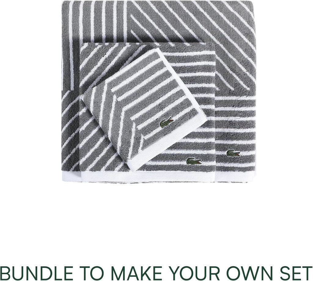Lacoste Guethary Striped 100% Cotton Bath Towel, Meteorite, 30"x54"