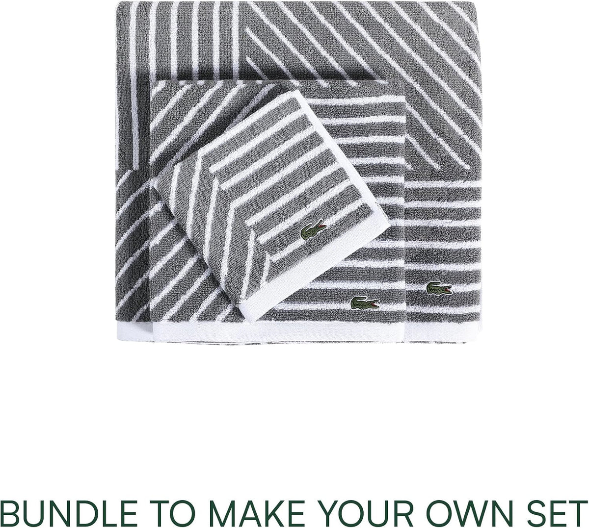 Lacoste Guethary Striped 100% Cotton Bath Towel, Meteorite, 30"x54"
