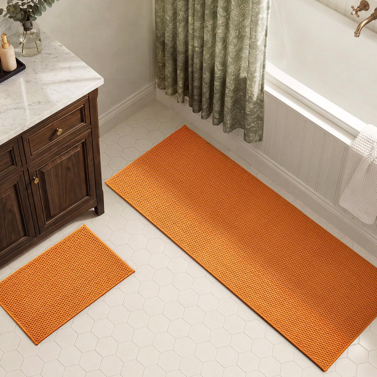 TYUU Bath Mat Set 2 Piece, Thin Bathroom Rugs Non Slip Washable Quick Dry