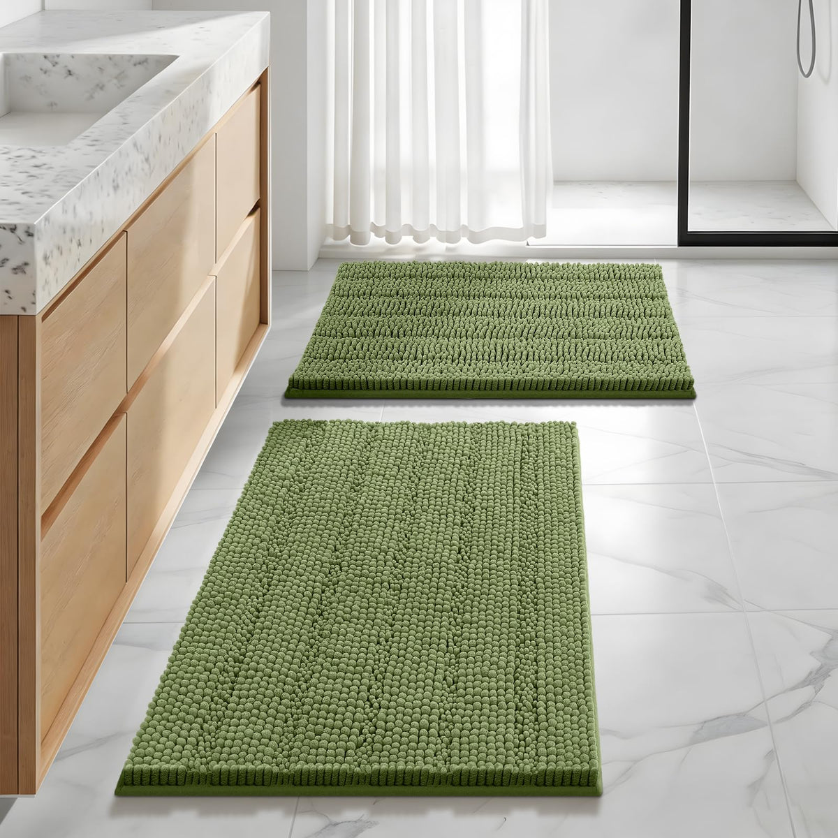 Bcoimo Small Bath Rug Mat,24x17 Chenille Non Slip Black Bathroom Floor Mats