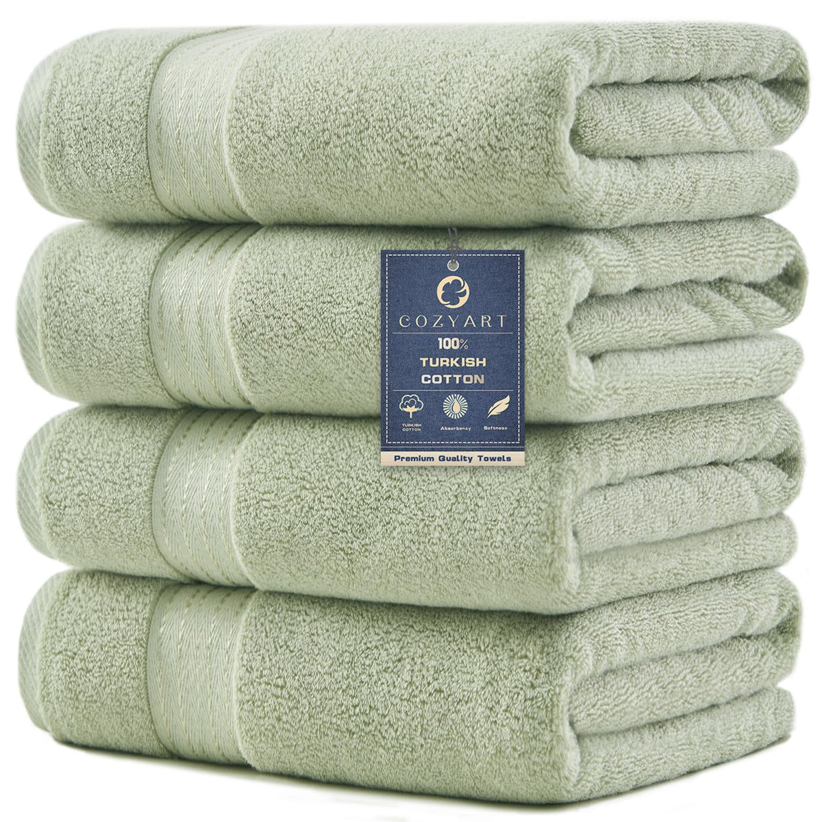 COZYART Luxury Bath Towels 4 PCS, 27x54 650 GSM Turkish Cotton, Light Blue