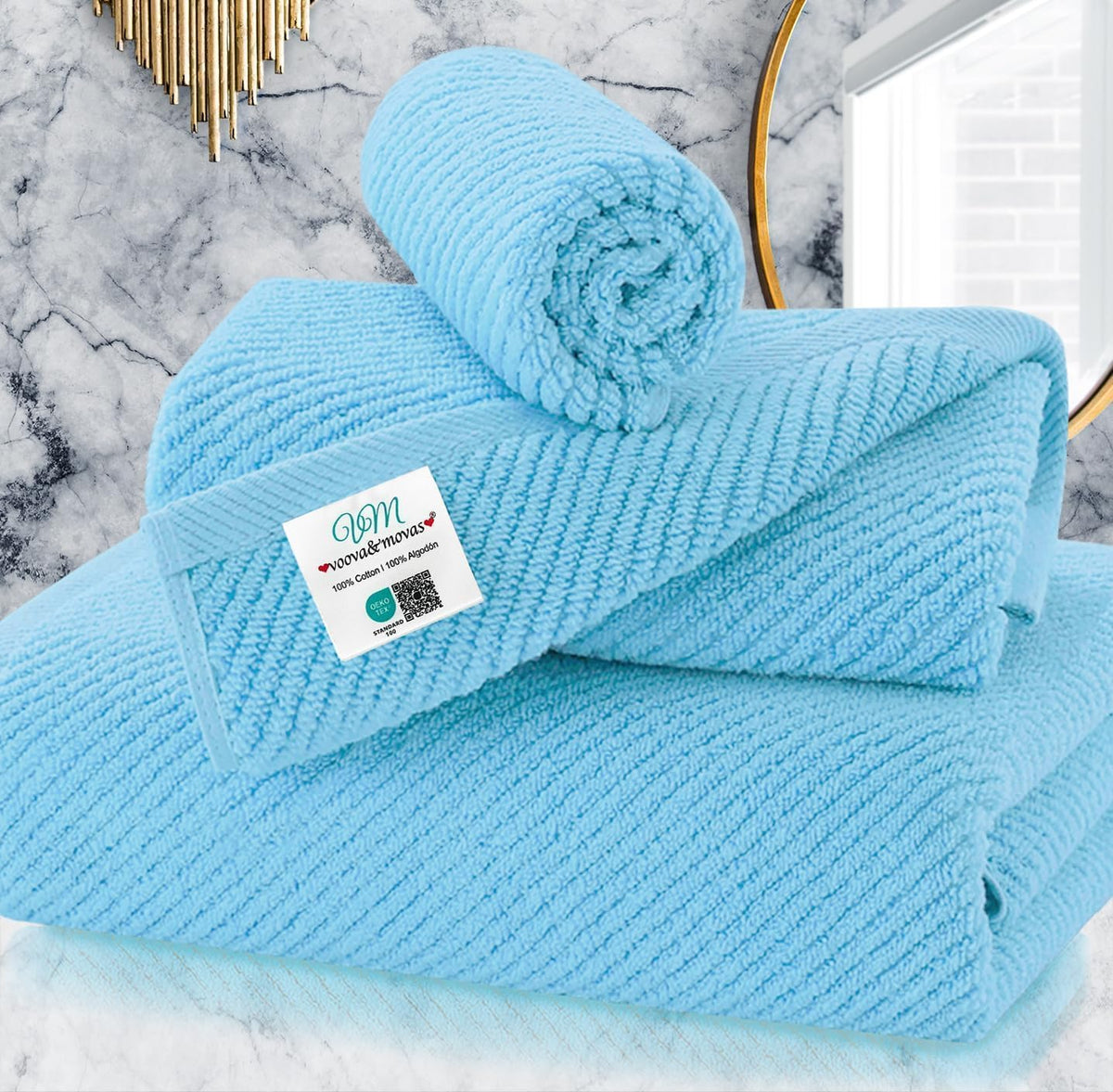 VOOVA & MOVAS 6PC Towel Set, 100% Cotton, Dark Grey