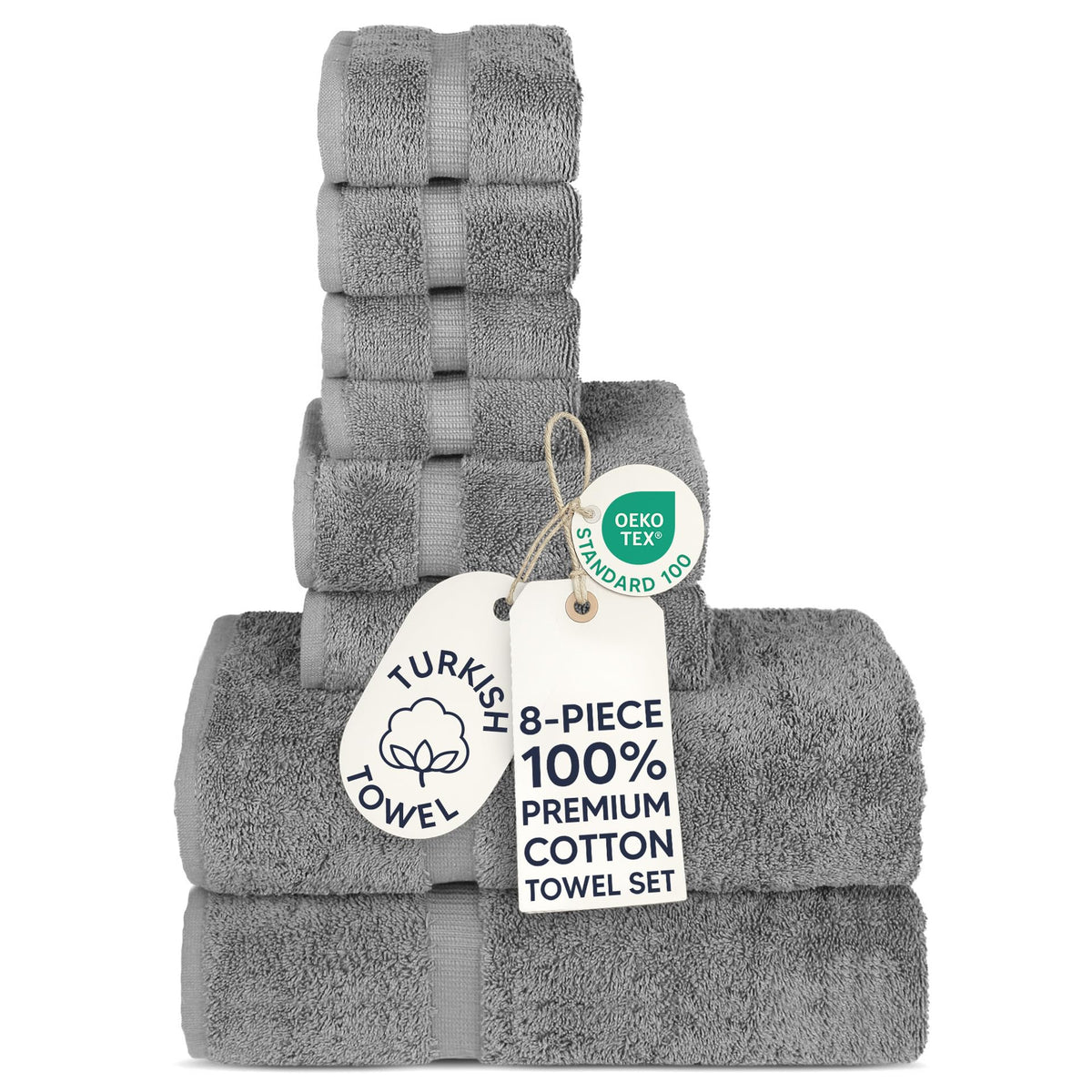 Chakir Turkish Linens 100% Cotton 4-Pack Bath Towels 27x54, Gray