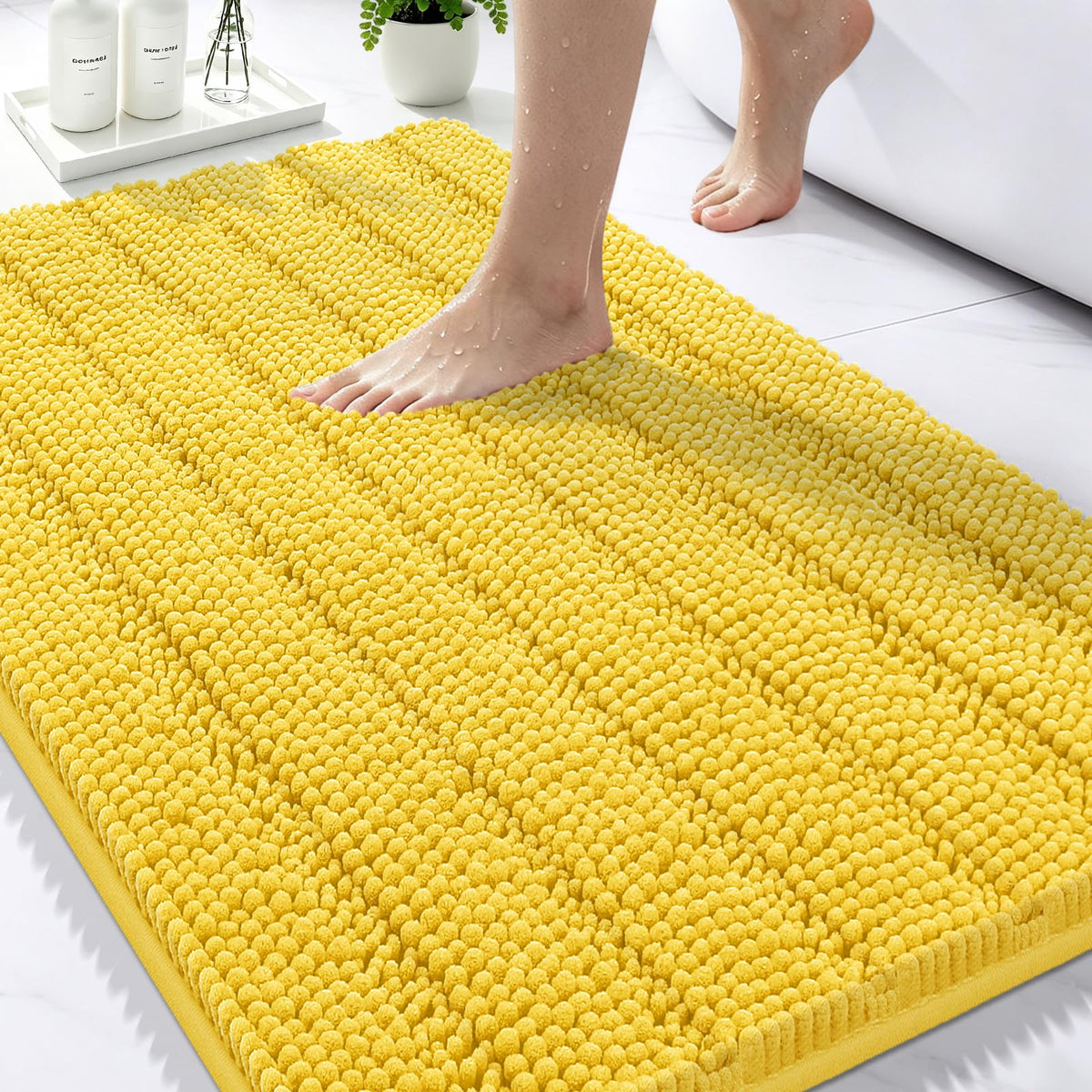 Bcoimo Small Bath Rug Mat,24x17 Chenille Non Slip Black Bathroom Floor Mats