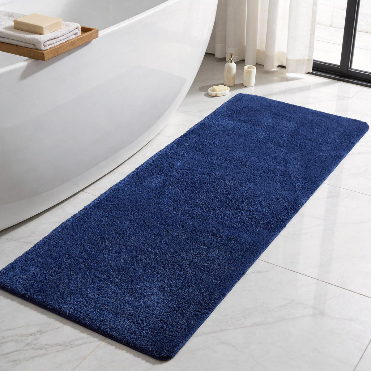 TYUU Navy Blue Bathroom Rugs, Ultra Soft Bath Rugs Non Slip Washable, Super Absorbent Quick Dry Small Bath Mat with Rubber Backing for Bathroom Floor, Shower, or Sink, Navy Blue 16" x 24"