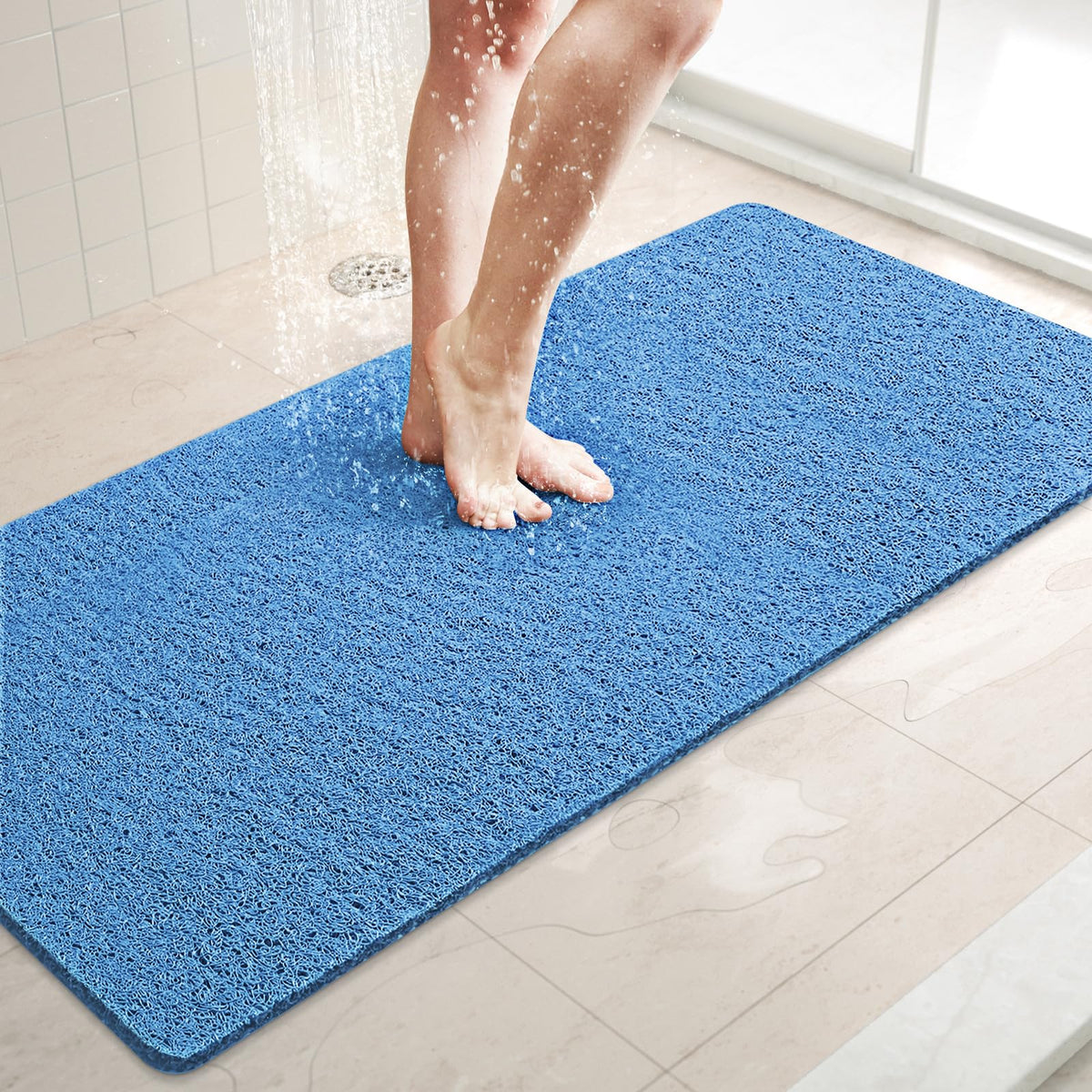 LuxStep Shower Mat Bathtub Mat,24x16 inch, Non-Slip Bath Mat with Drain, Quick Drying PVC Loofah Bathmat for Tub,Shower,Bathroom (Phthalate Free,Grey)