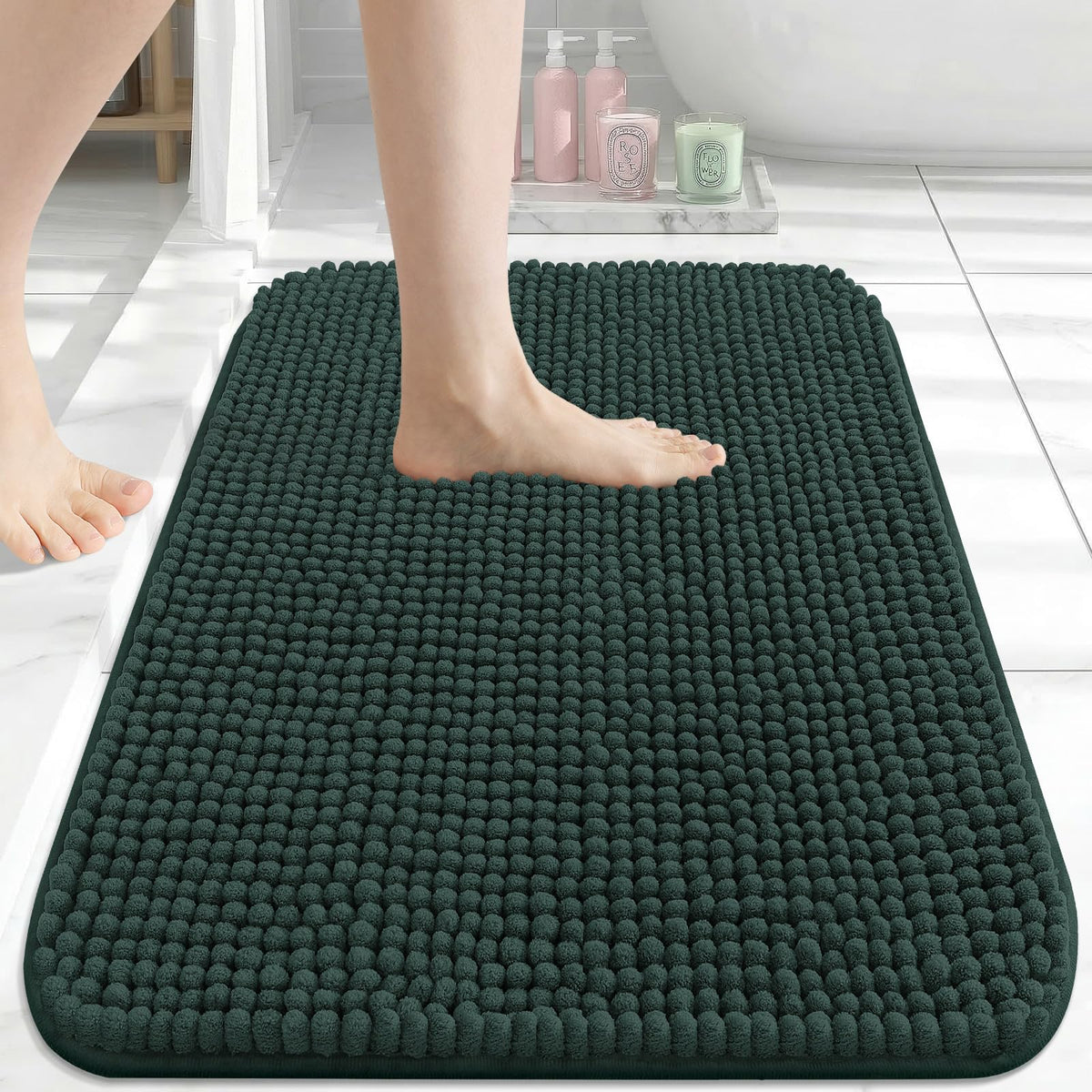 Arotive Chenille Bathroom Rugs 30x20, Soft Absorbent Bath Mat, Grey