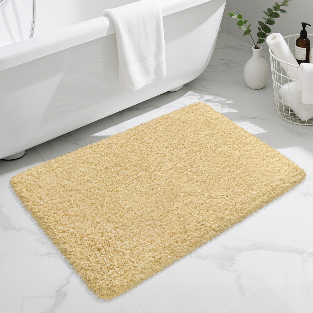 White Bathroom Rugs Non Slip 24"x16",Absorbent Bath Mat Quick Dry