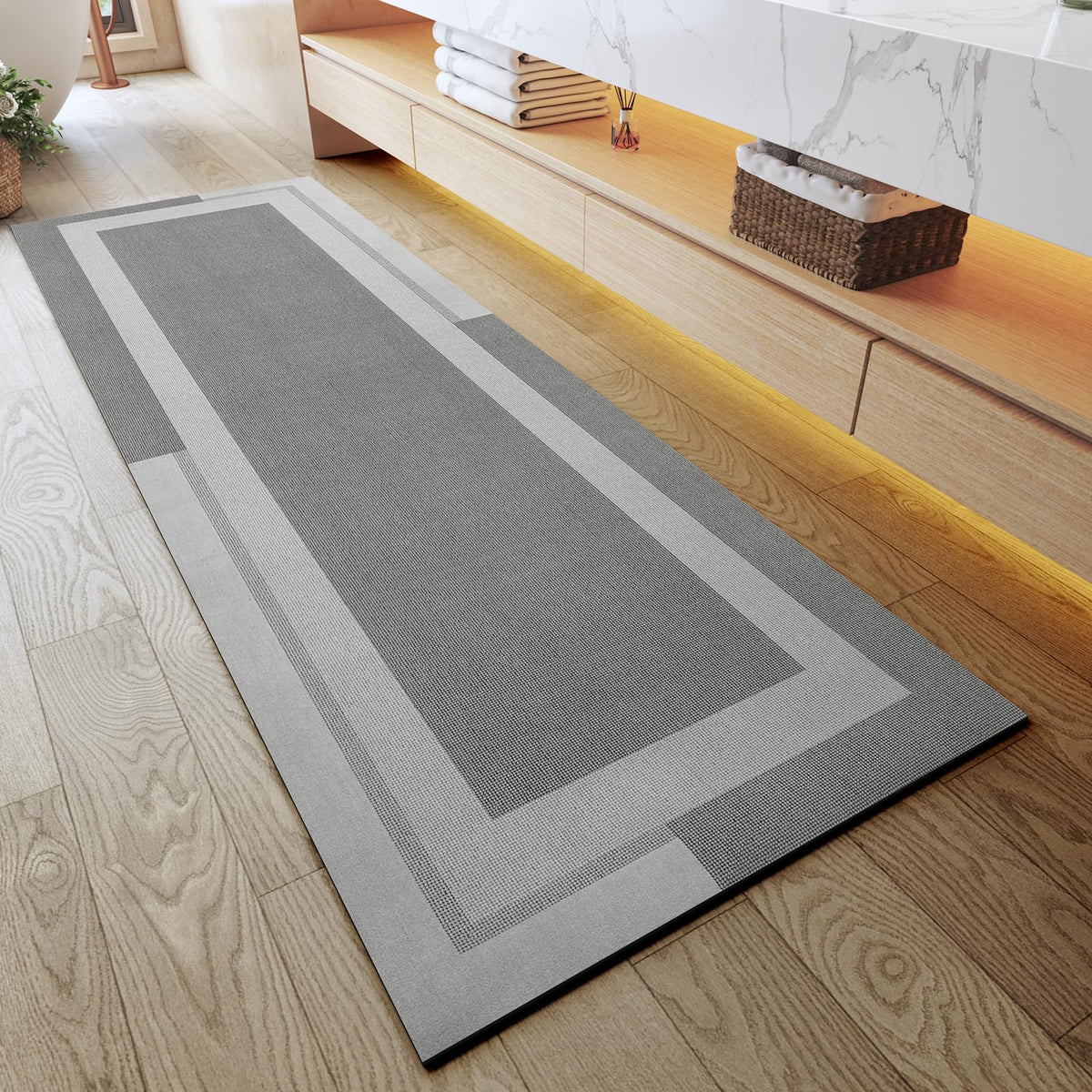 YDKGL Non Slip Bath Mat Thin Bathroom Rugs Fit Under Door Dark Grey 16"x24"