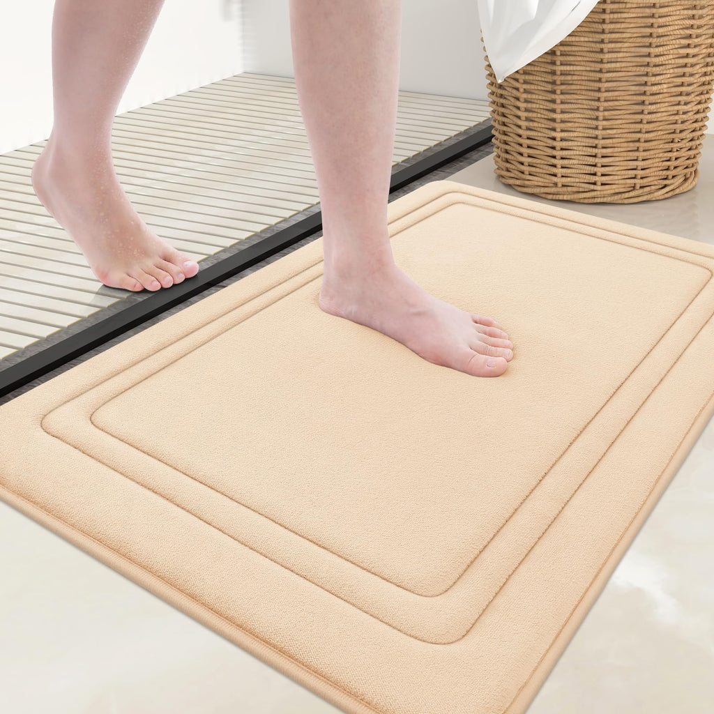 Grandaily Memory Foam Bath Mat Rug 30x20, Ultra Soft, Non-Slip and Absorbent Bathroom Rugs, Machine Wash Dry, Comfortable Bath Carpet for Bathroom Floor, Tub and Shower, Black