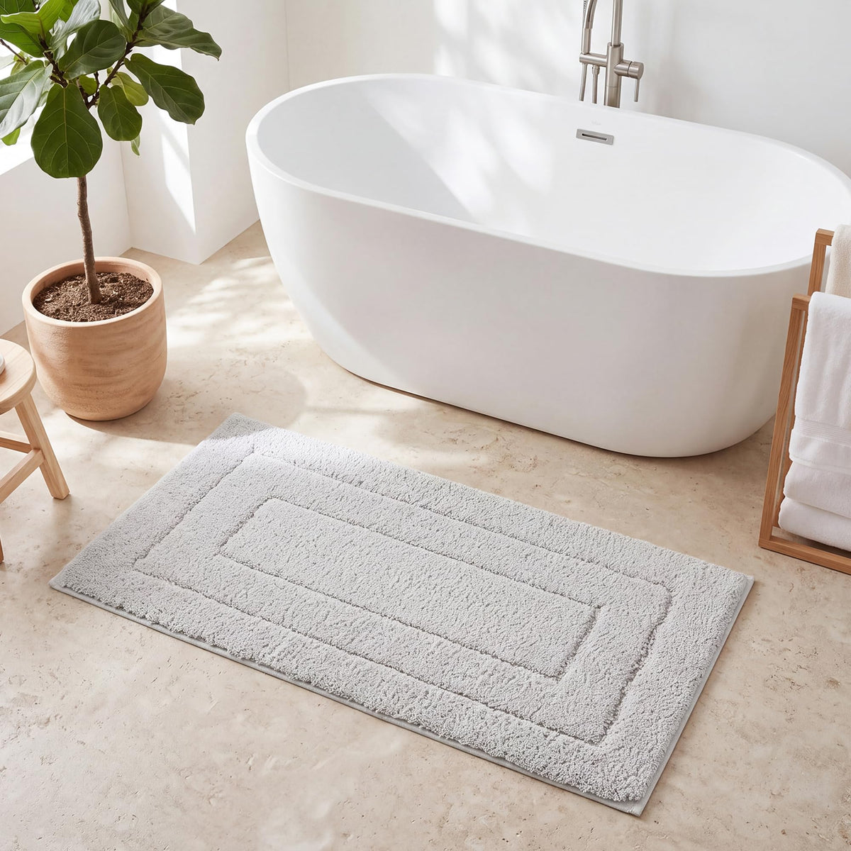GRANNY SAYS Gray Bathroom Rug 20" x 30", Non-Slip Microfiber Bath Mat