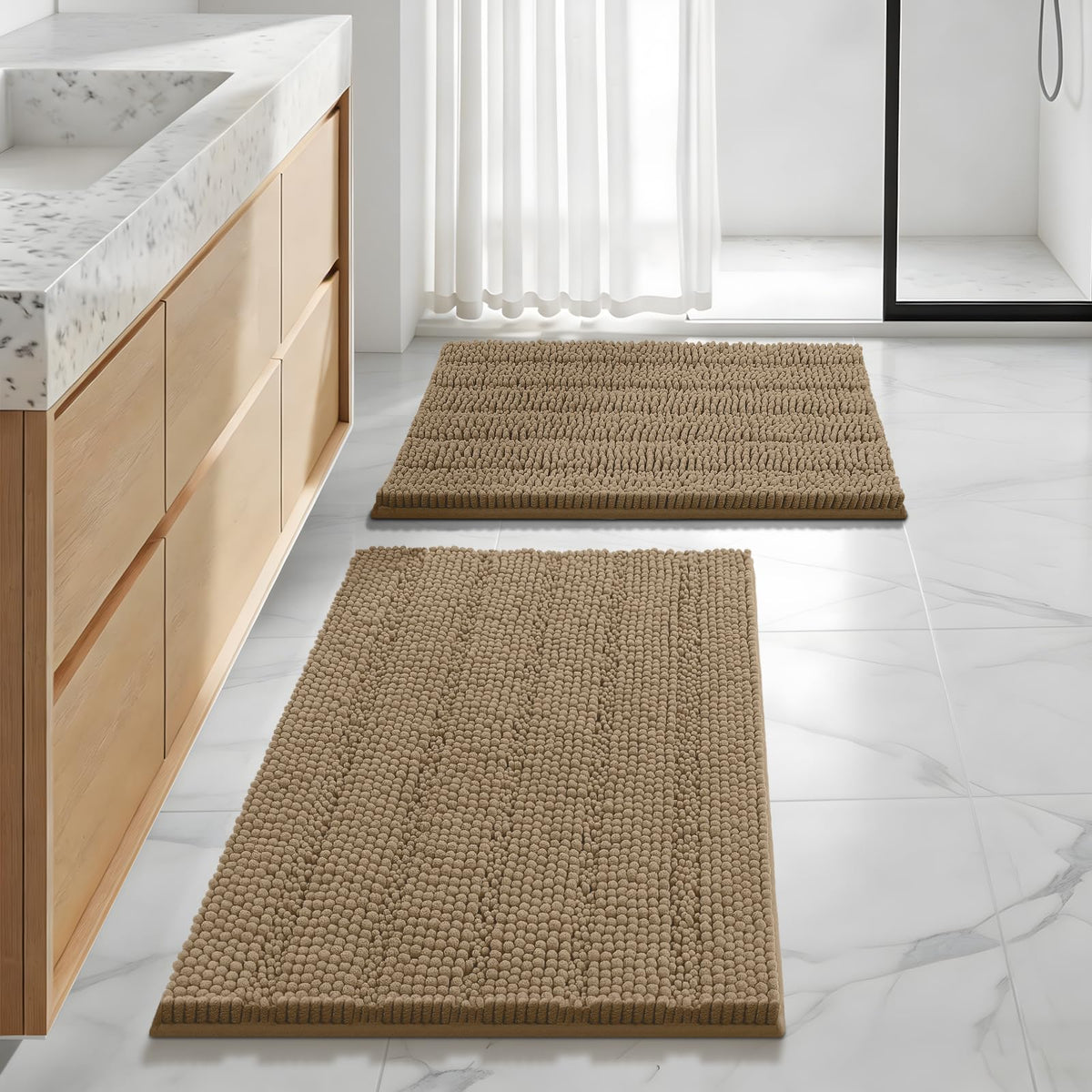 Bcoimo Small Bath Rug Mat,24x17 Chenille Non Slip Black Bathroom Floor Mats