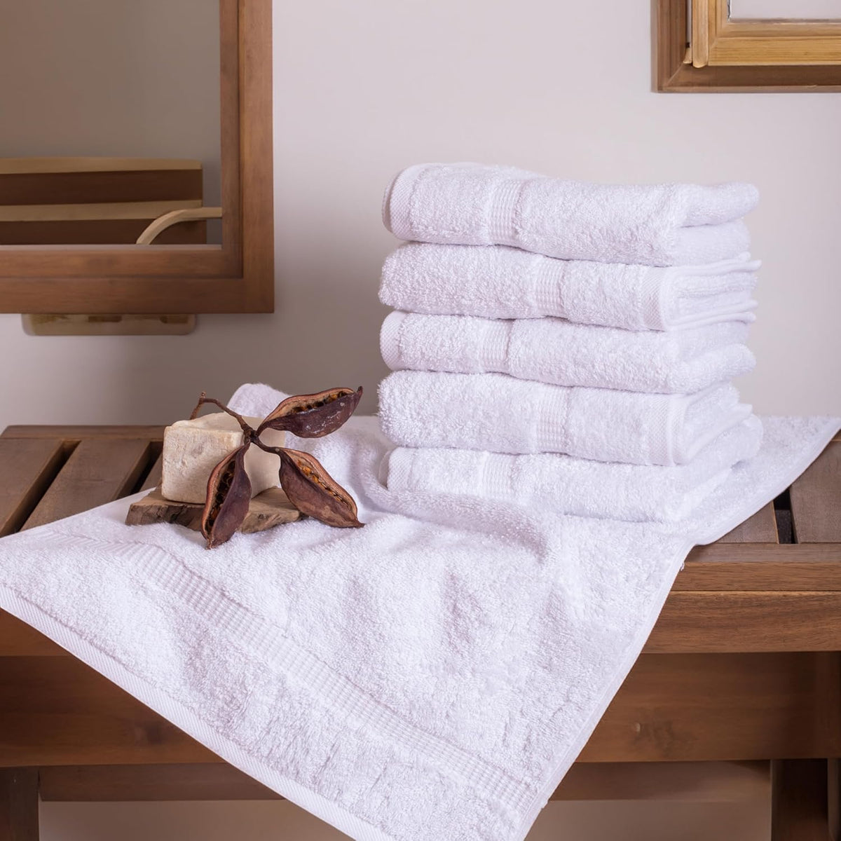 SALBAKOS 6-Piece 100% Turkish Cotton Hand Towels, 16x30 inch, White