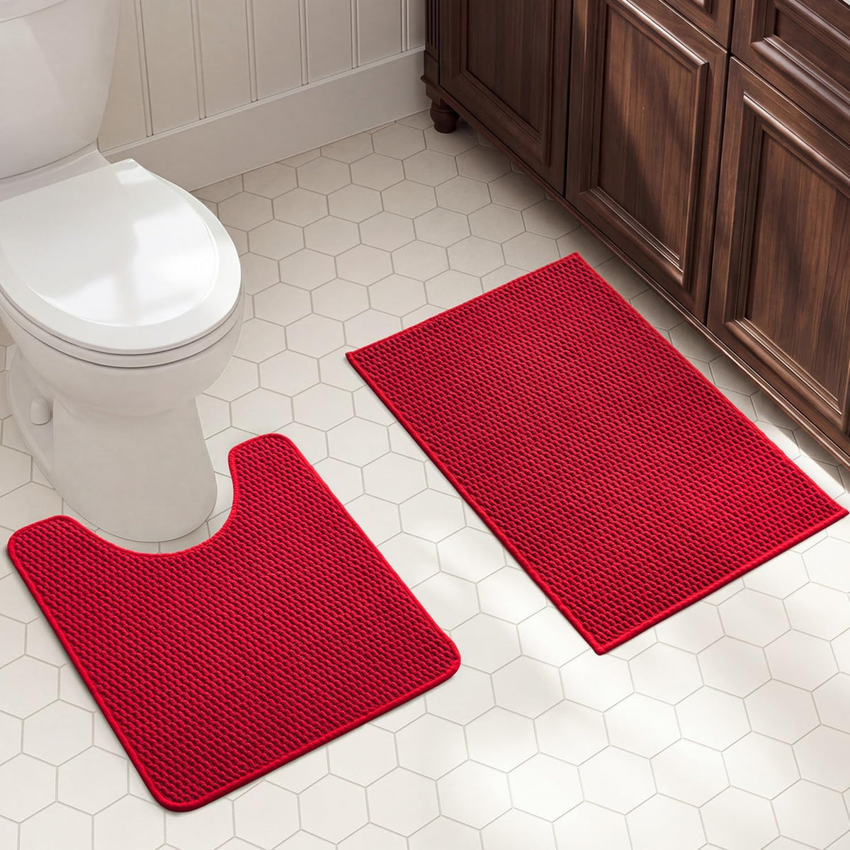 TYUU Bath Mat Set 2 Piece, Thin Bathroom Rugs Non Slip Washable Quick Dry