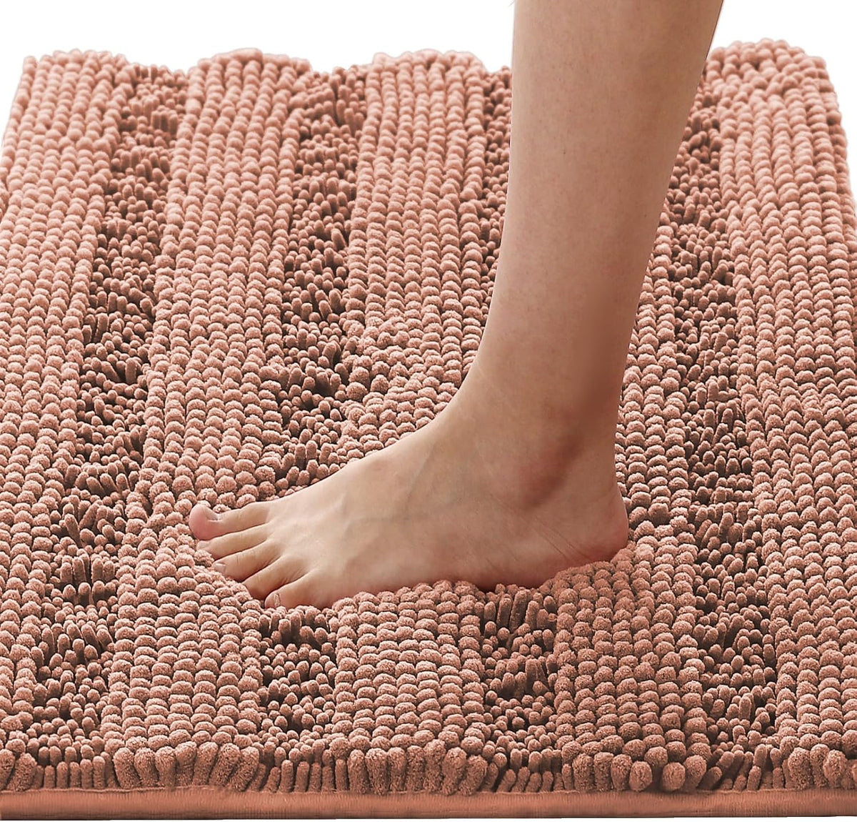 H.VERSAILTEX Sage Bathroom Rugs, Bath Mat Set of 2 Extra Thick Chenille Striped Pattern Shaggy Bath Rugs for Bath Room, Non Skid Bath Mats for Bathroom Floor (32 x 20 Plus 24 x 17 - Inches)