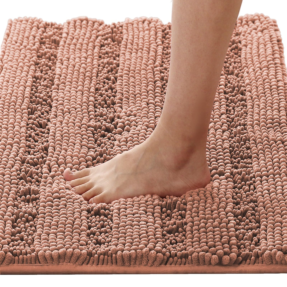 H.VERSAILTEX Sage Bathroom Rugs, Bath Mat Set of 2 Extra Thick Chenille Striped Pattern Shaggy Bath Rugs for Bath Room, Non Skid Bath Mats for Bathroom Floor (32 x 20 Plus 24 x 17 - Inches)
