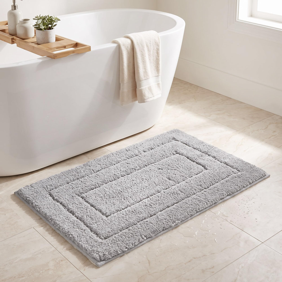 GRANNY SAYS Gray Bathroom Rug 20" x 30", Non-Slip Microfiber Bath Mat