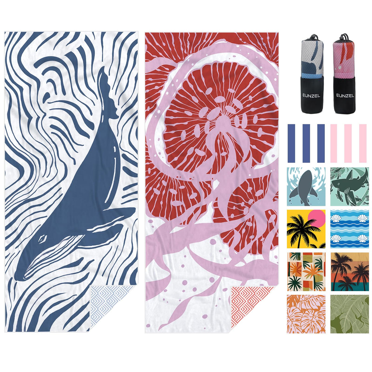 Eunzel 2 Pack Microfiber Beach Towel, Quick Dry Travel Towel Large Sand Free Towel for Beach, Camping, Swim Pool, Gym, Sports& Yoga 71"x32", Palm