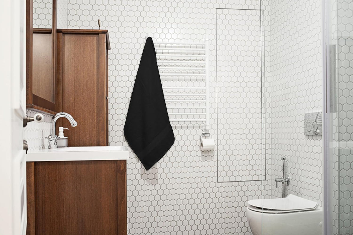 Bath Towels Pack of 6 – 24" x 48" – 100% Cotton Terry, Soft, Quick-Dry & Highly Absorbent – Black Towels for Bathroom, Spa, Gym, Hotel, Pool & Everyday Use