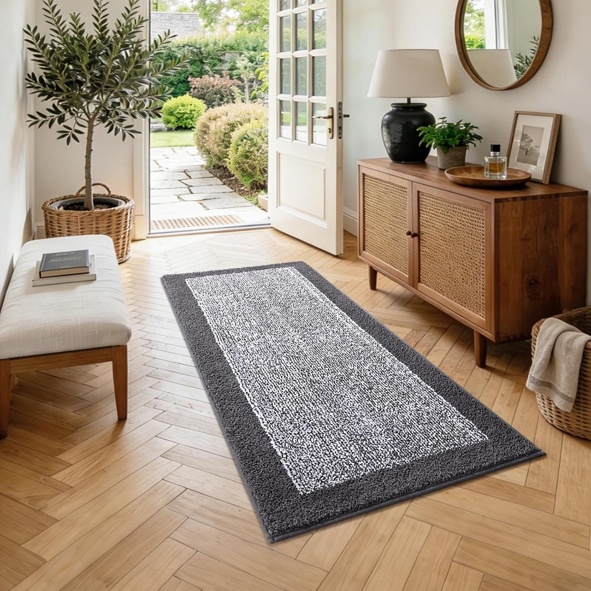 Long 2x4 Ft (48''x24'') Bathroom Rugs, Non Slip Washable Bath Mat Grey