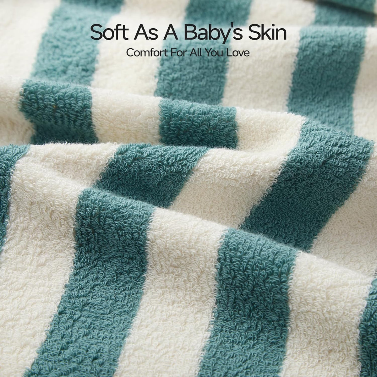 REDKISS Striped Hand Towels for Bathroom, Kitchen Decor, Guest Use, Kids & Adults, 100% Cotton, 12” x 28”, 2 Pack, Green