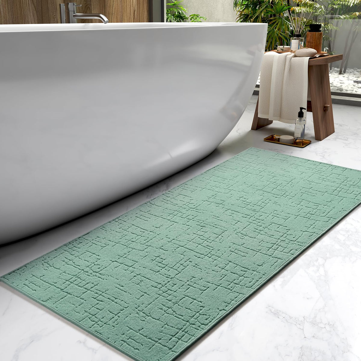 AMOAMI-Bath Mat-Absorbent Quick Dry Bathroom Floor Mats-Washable Rubber Backing Bath Mats for Bathroom Rugs Fit Under Door-Bath Rug for in Front of Sink Bathtub Shower Room, Grey 17''x24''